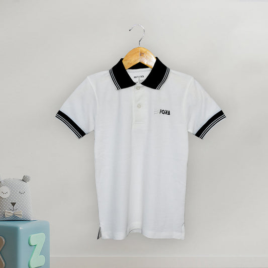 KIDS WHITE PIQUE POLO T-SHIRT