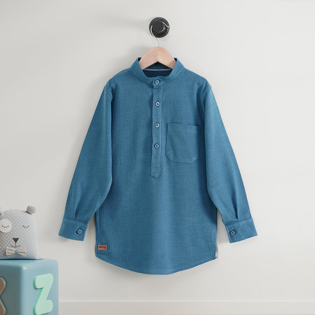 KIDS MAUI BLUE HENLEY KURTI FULL SLEEVE