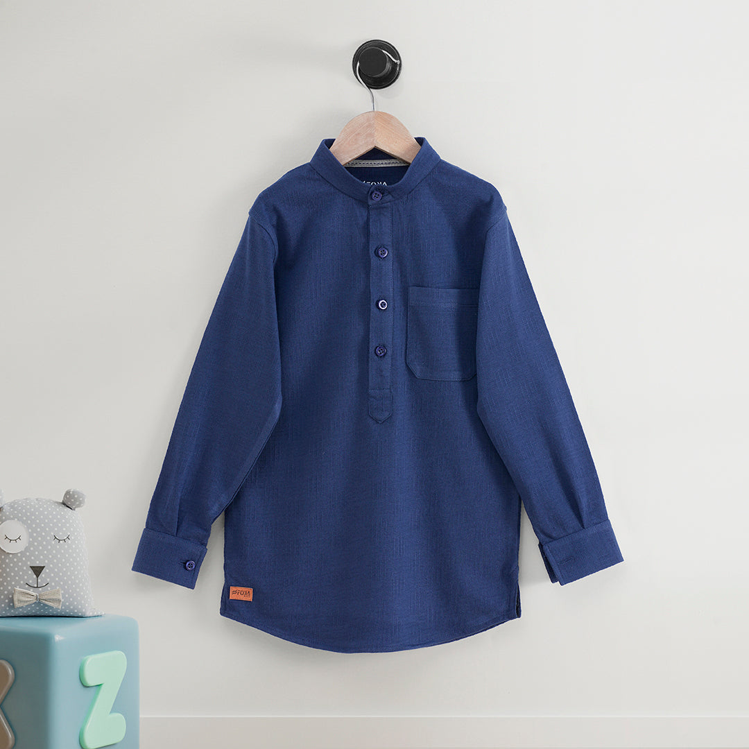 KIDS BLUE DEPTH HENLEY KURTI FULL SLEEVE