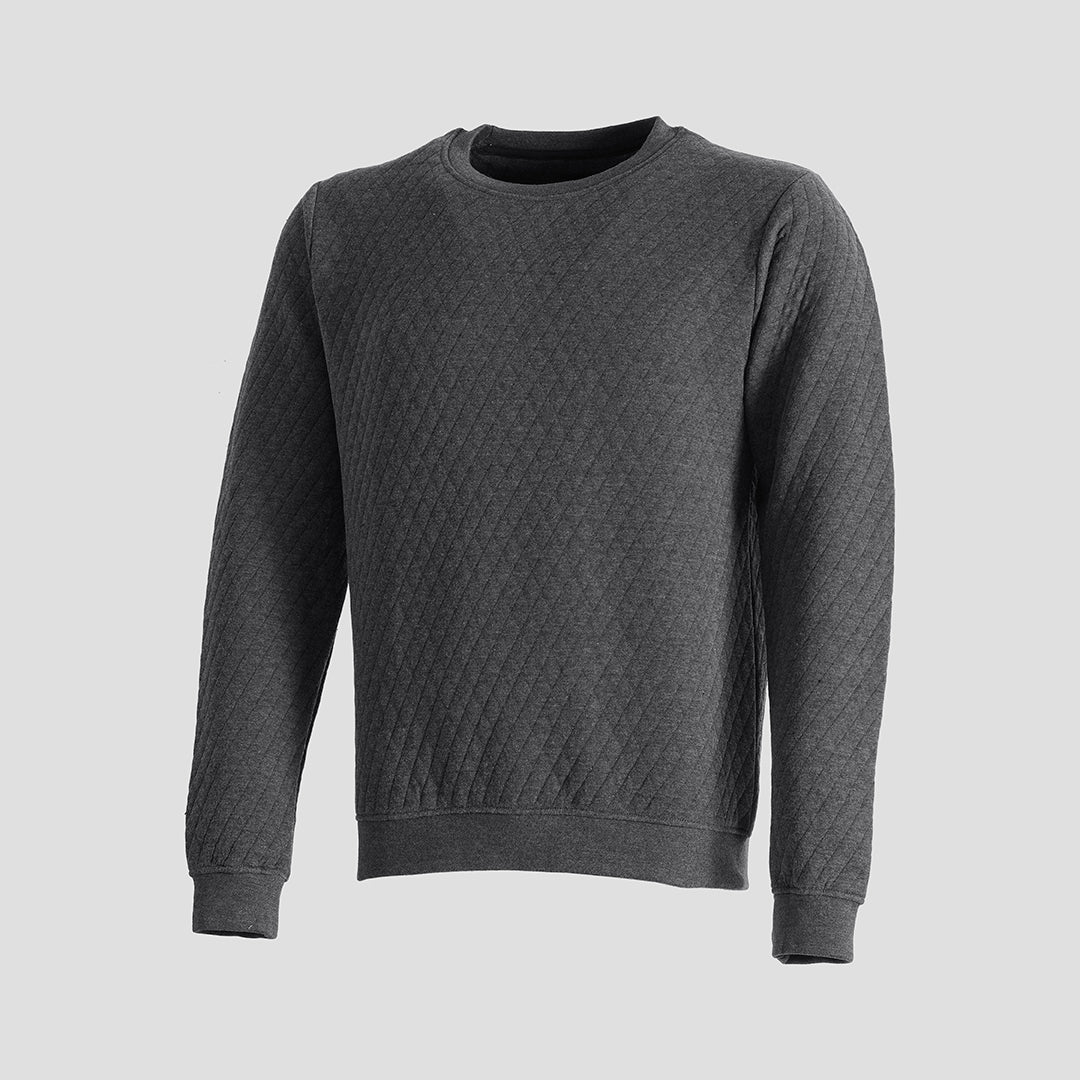 Quilted Crew Neck Sweatshirt for Men in Charcoal - Premium Jersey Semi-Stretch Fabric - Winter Fashion Essential