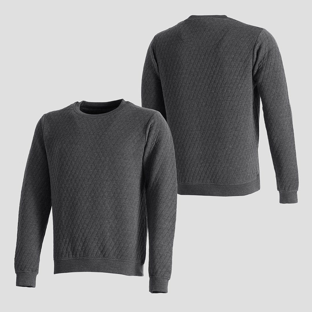 Quilted Crew Neck Sweatshirt for Men in Charcoal - Premium Jersey Semi-Stretch Fabric - Winter Fashion Essential