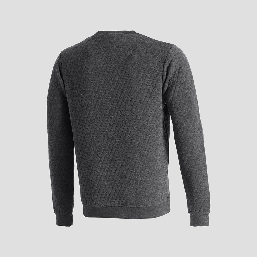 Quilted Crew Neck Sweatshirt for Men in Charcoal - Premium Jersey Semi-Stretch Fabric - Winter Fashion Essential