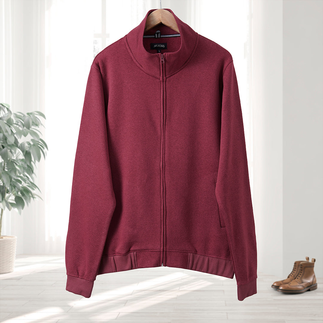 Men’s Sweatshirts and Hoodies: Maroon Zipper Mock Neck - Modern Men's Apparel - Budget-Friendly Hoodies Online