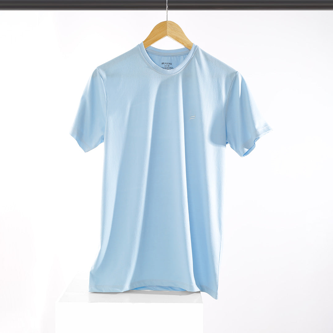  Sky Blue Round Neck Half Sleeve Men's T-Shirt - Combed Cotton Jersey Fabric 