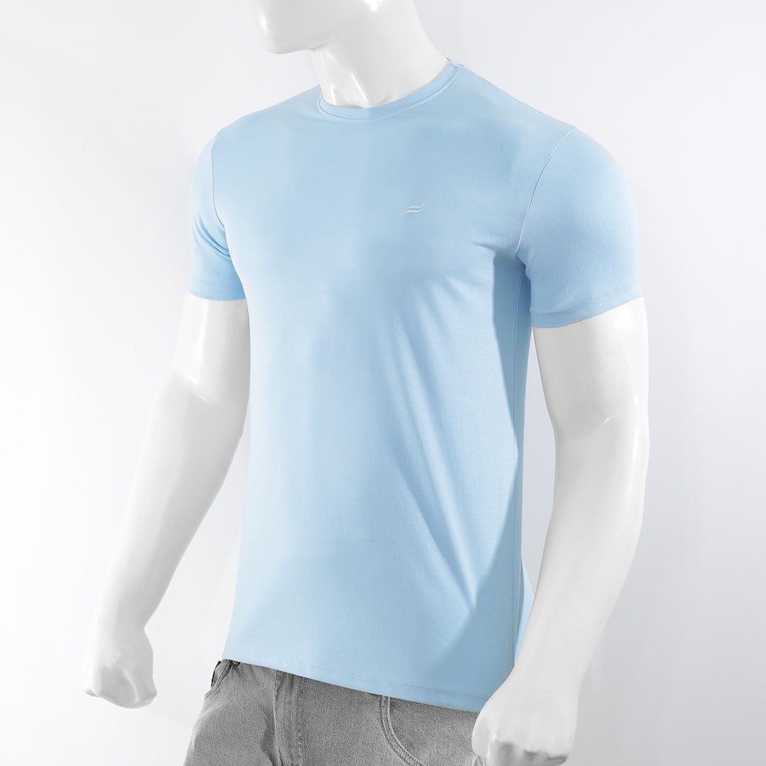  Sky Blue Round Neck Half Sleeve Men's T-Shirt - Combed Cotton Jersey Fabric 