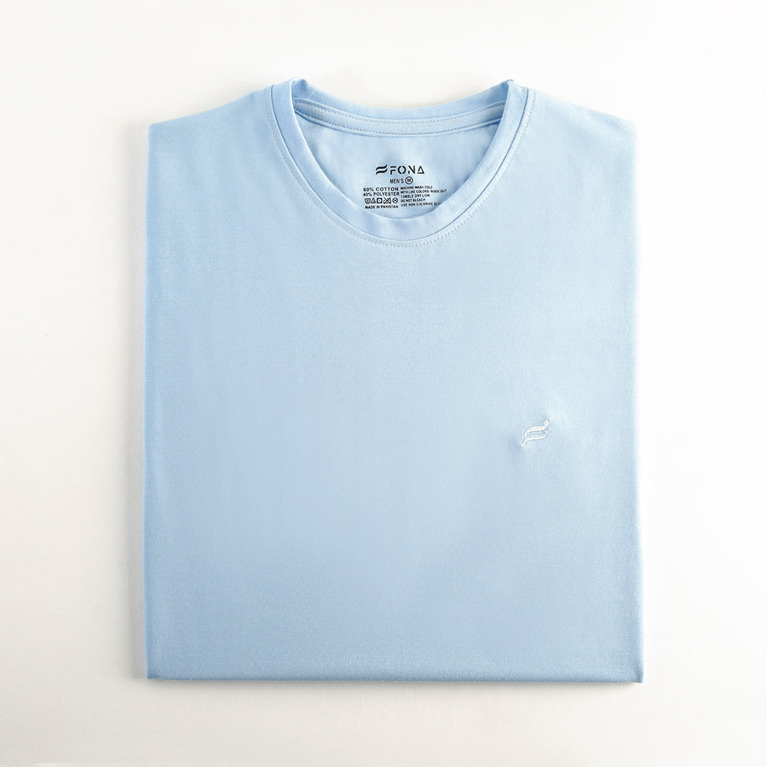  Sky Blue Round Neck Half Sleeve Men's T-Shirt - Combed Cotton Jersey Fabric 