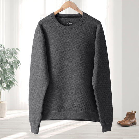 Quilted Crew Neck Sweatshirt for Men in Charcoal - Premium Jersey Semi-Stretch Fabric - Winter Fashion Essential