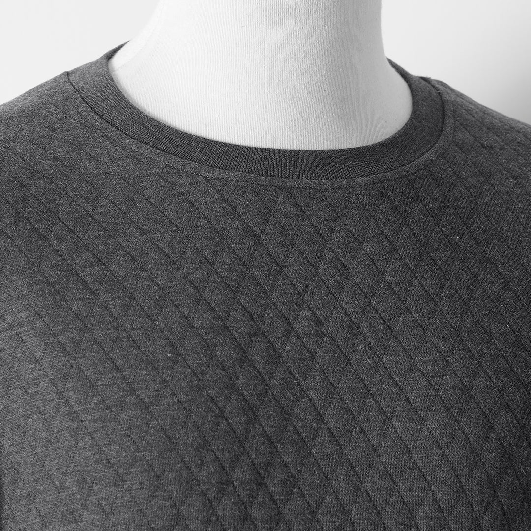 Quilted Crew Neck Sweatshirt for Men in Charcoal - Premium Jersey Semi-Stretch Fabric - Winter Fashion Essential