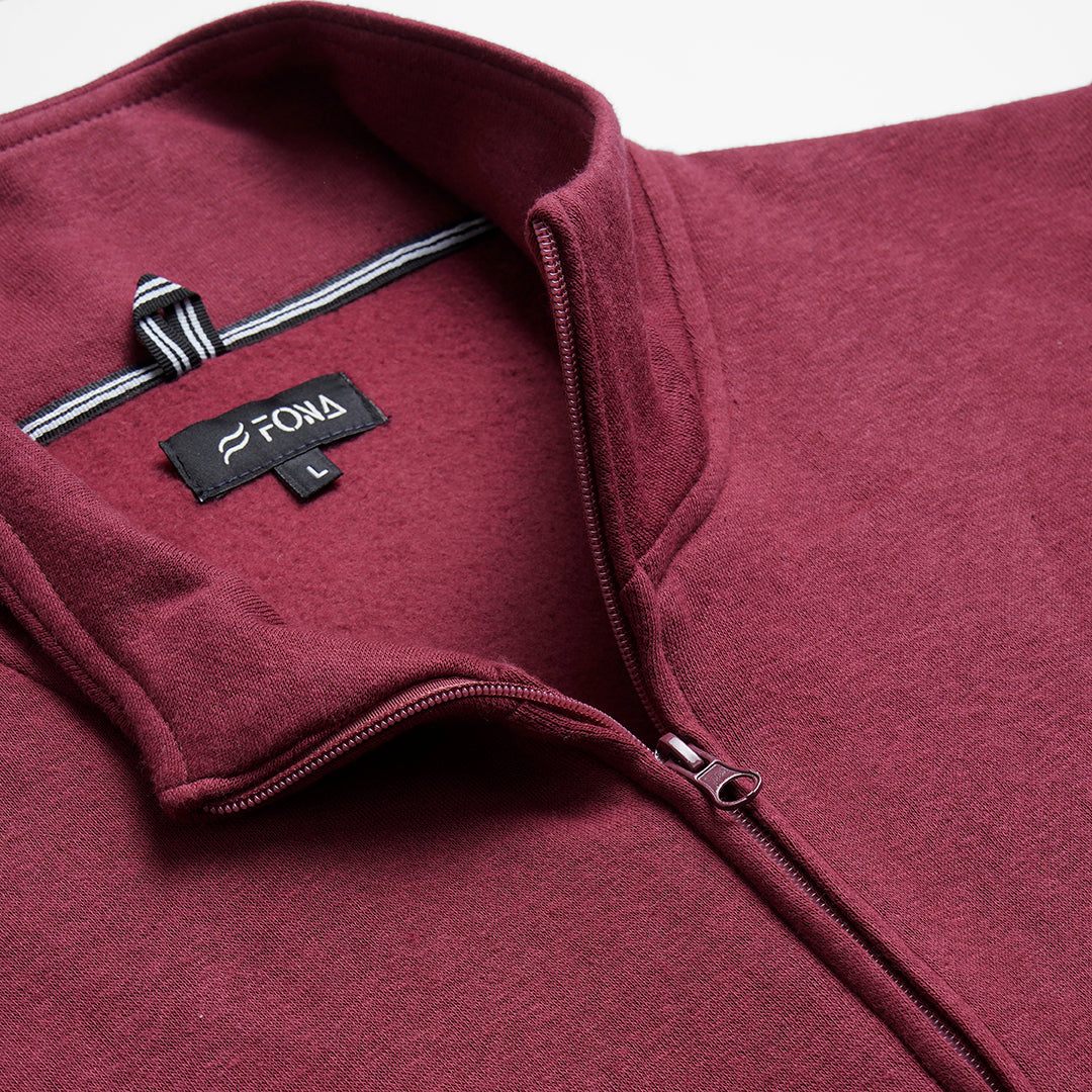 Men’s Sweatshirts and Hoodies: Maroon Zipper Mock Neck - Modern Men's Apparel - Budget-Friendly Hoodies Online