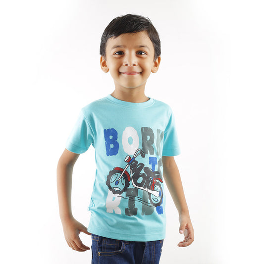 KID'S LIGHT BLUE BORN TO RIDE MOTOR PRINT T-SHIRT