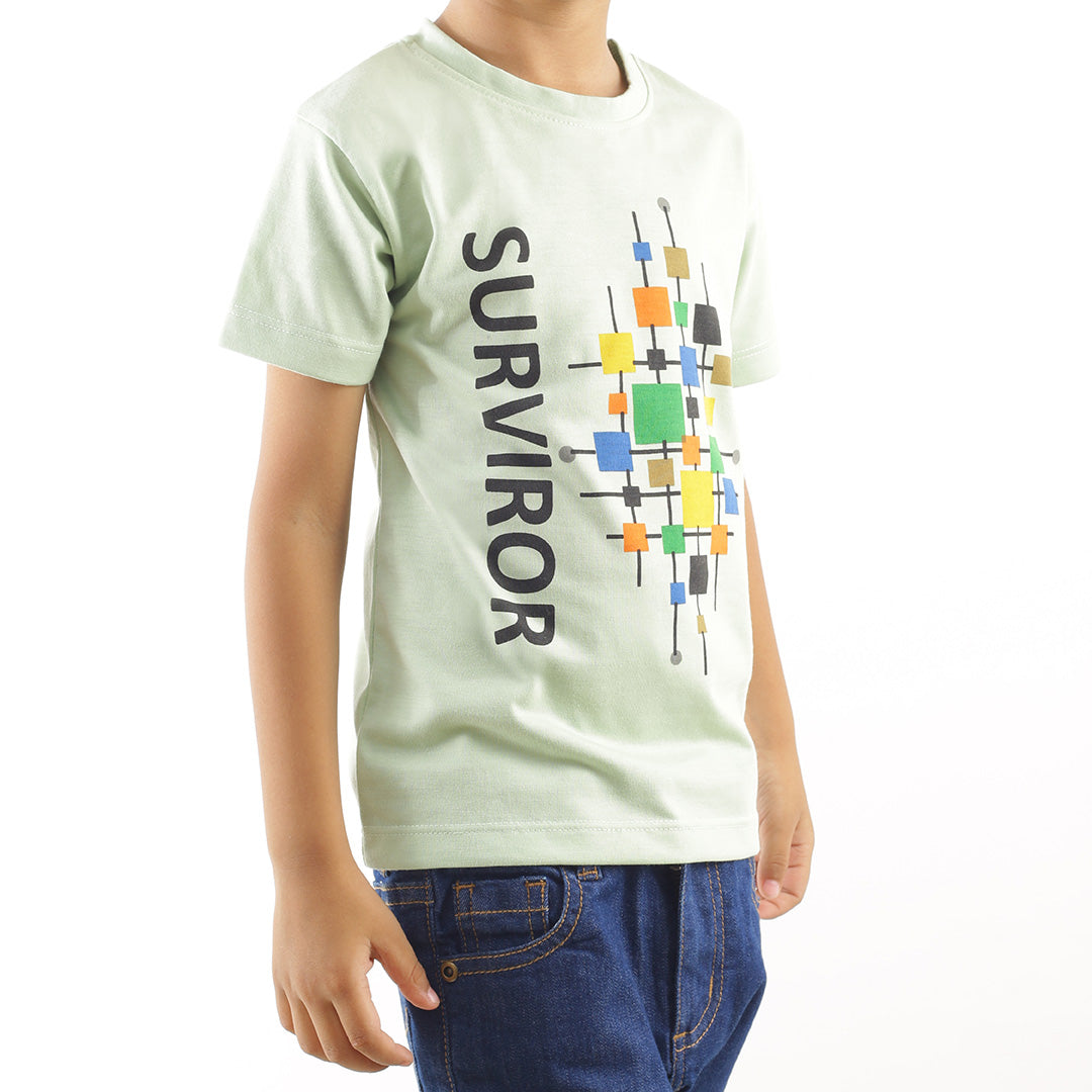 KID'S SEAFOAM GREEN SURVIROR ABSTRACT MULTI PRINT T-SHIRT