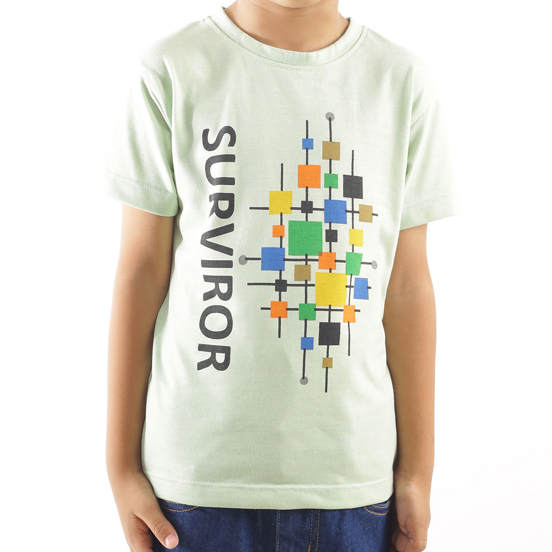 KID'S SEAFOAM GREEN SURVIROR ABSTRACT MULTI PRINT T-SHIRT