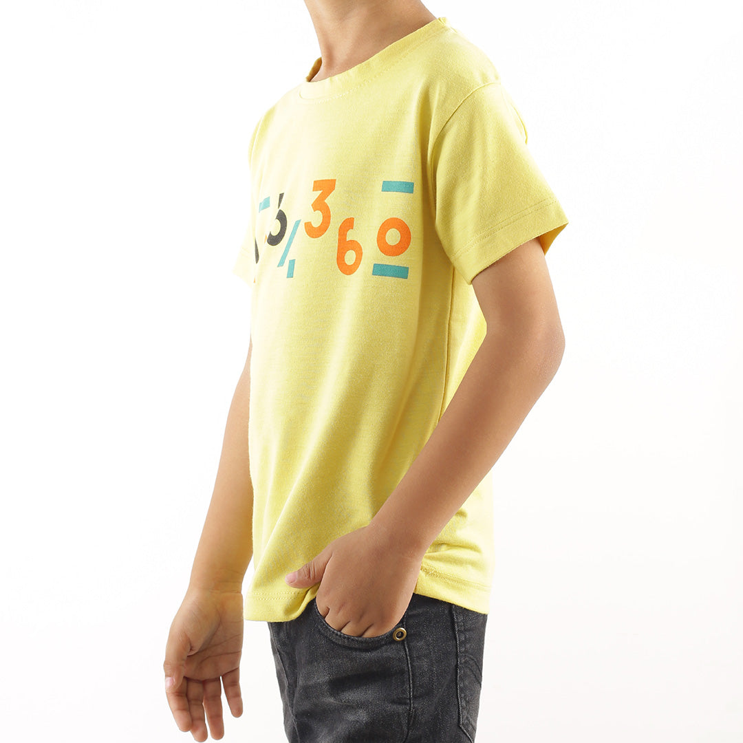 KID'S DUSTY YELLOW ABSTRACT BOB 360 PRINT T-SHIRT