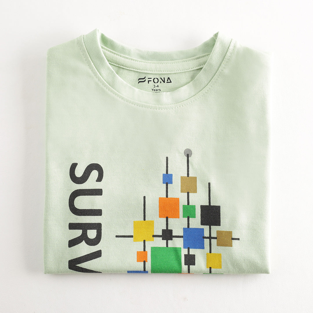 KID'S SEAFOAM GREEN SURVIROR ABSTRACT MULTI PRINT T-SHIRT