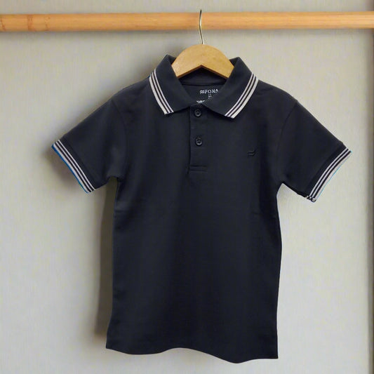 KIDS BLACK PIQUE POLO T-SHIRT