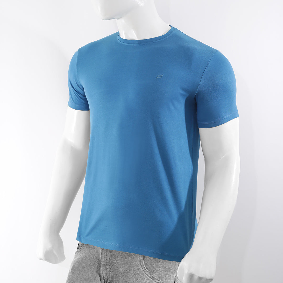 BLUE ROUND NECK HALF SLEEVE MEN'S T-SHIRT - COMBED COTTON JERSEY FABRIC