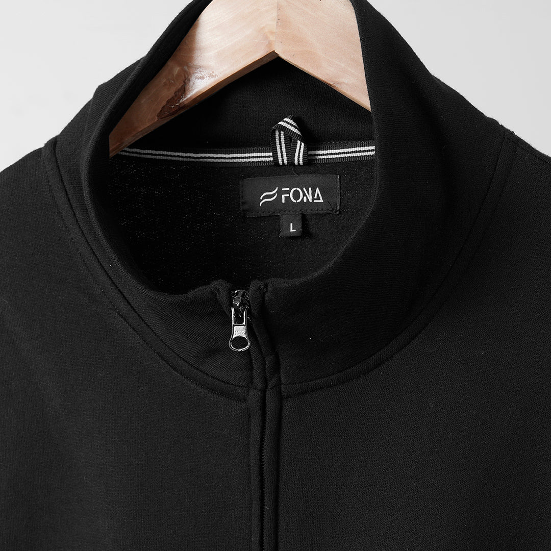 Hoodies Men: Black Zipper Mock Neck - Stylish Men's Clothing - Premium Hoodies Pakistan