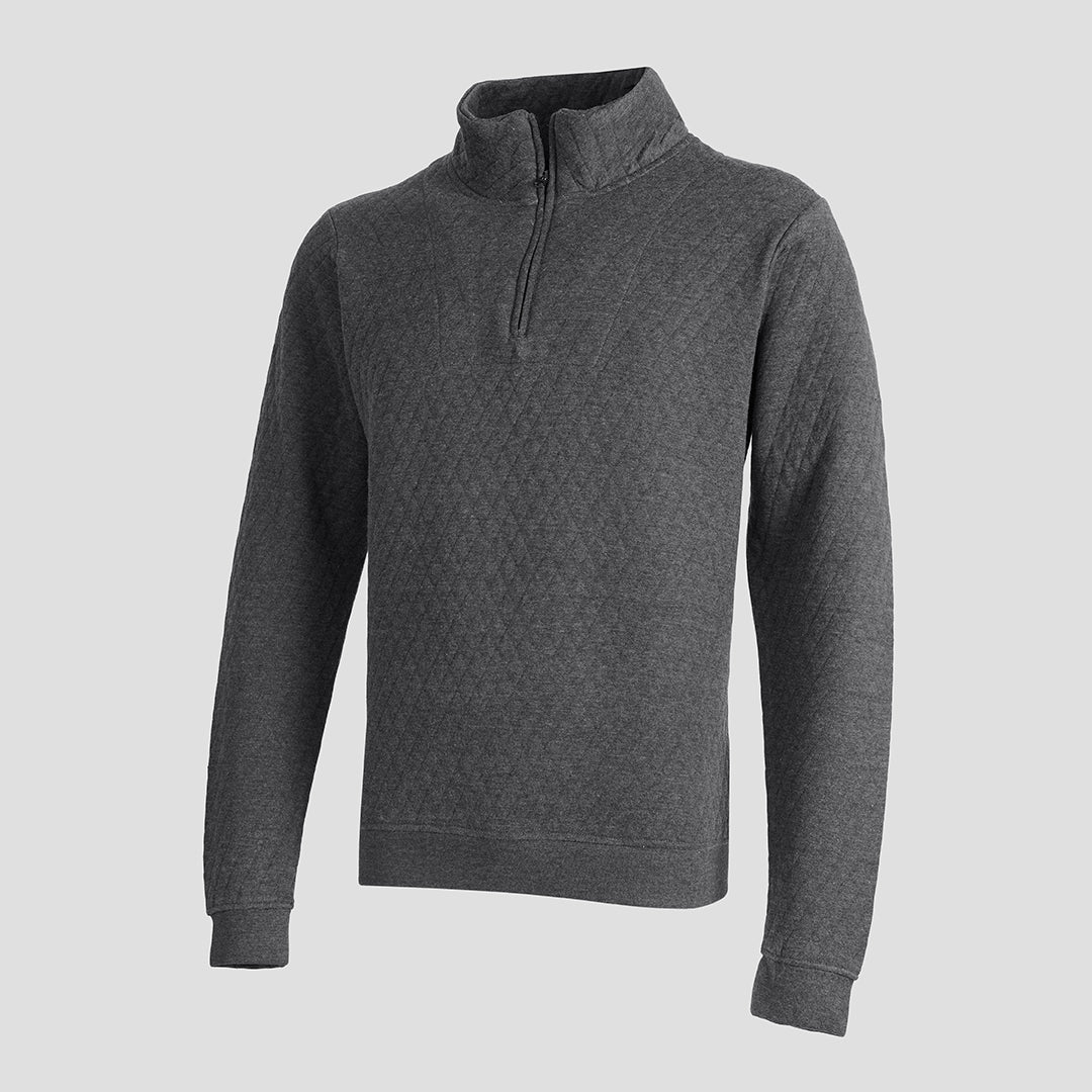 Quilted Mock Neck Zipper Sweatshirt for Men in Charcoal - Premium Jersey Semi-Stretch Fabric - Urban Winter Style