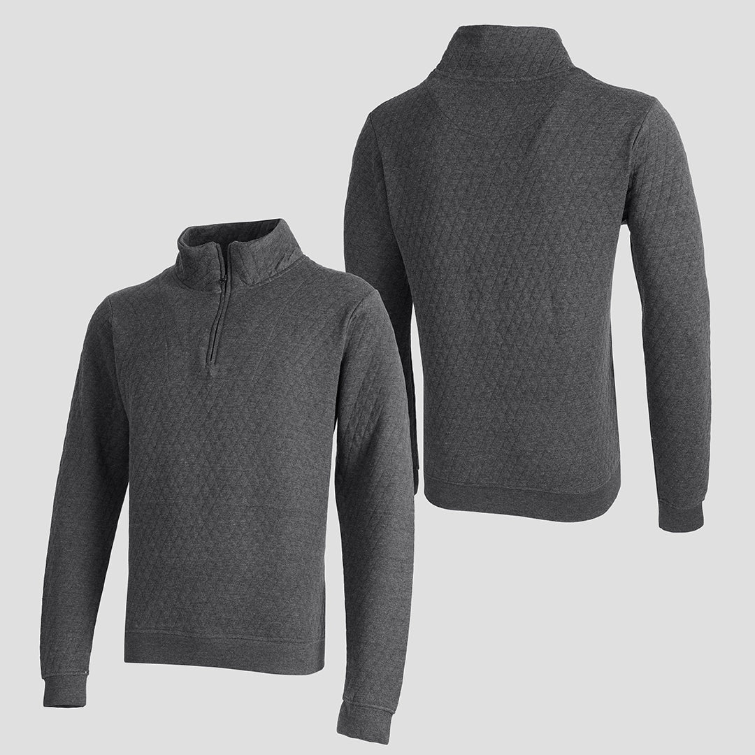 Quilted Mock Neck Zipper Sweatshirt for Men in Charcoal - Premium Jersey Semi-Stretch Fabric - Urban Winter Style