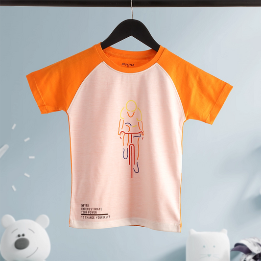 BICYCLE RACE KID RAGLAN SLEEVES T-SHIRT -  WHITE ORANGE