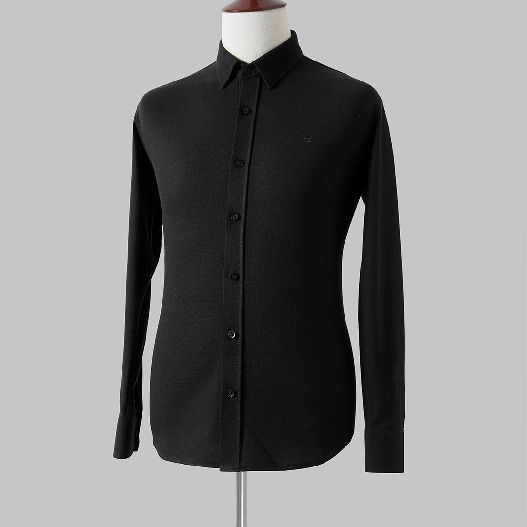 Tab Collar Men's Button-Up Shirt - Contemporary Style for Versatile Occasions - Breathable Knitted Textured Fabric - Shop Now!