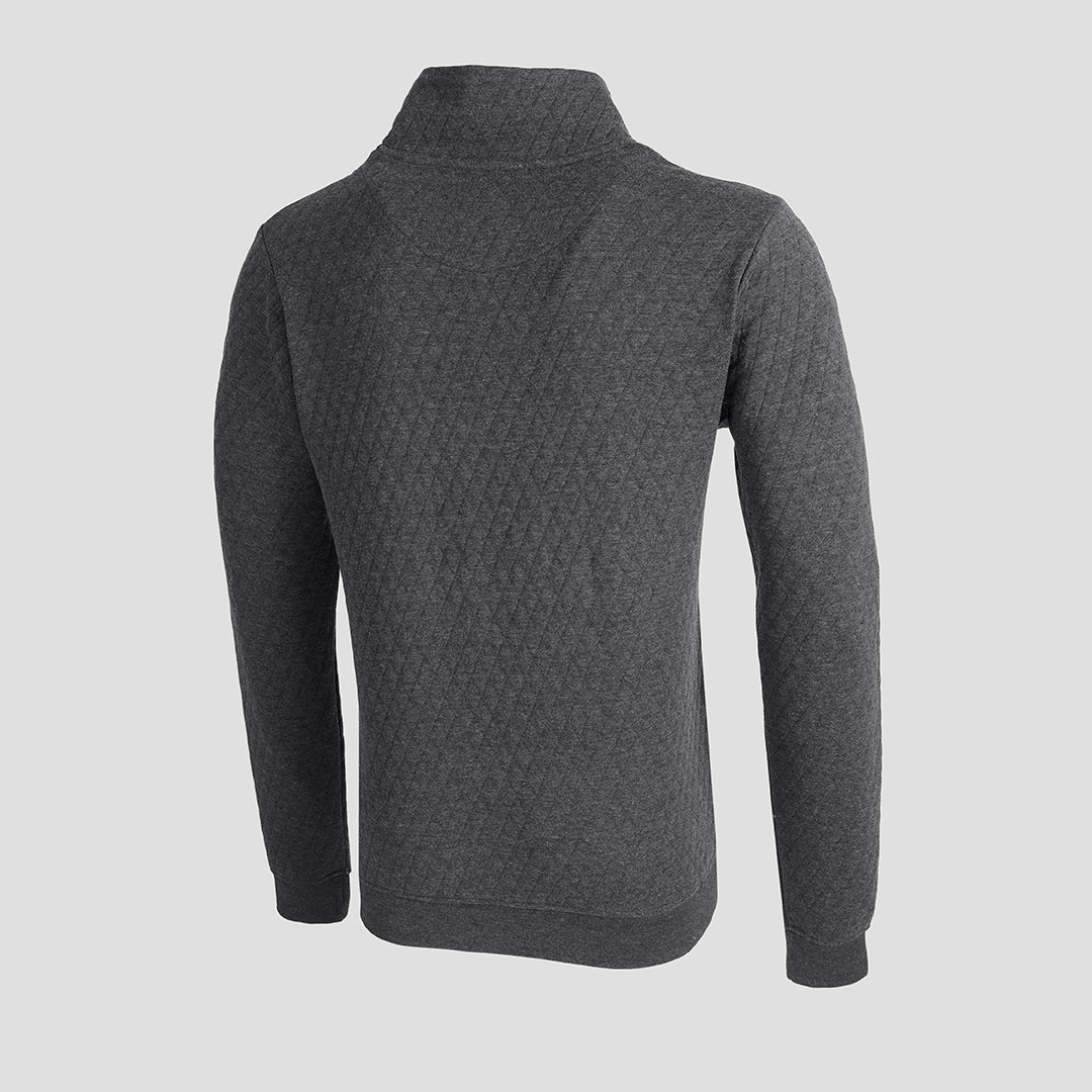 Quilted Mock Neck Zipper Sweatshirt for Men in Charcoal - Premium Jersey Semi-Stretch Fabric - Urban Winter Style