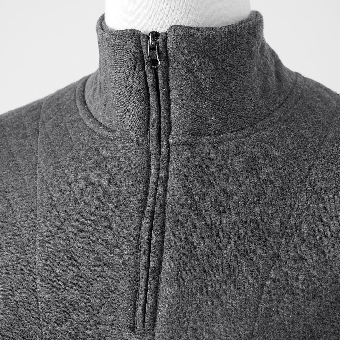 Quilted Mock Neck Zipper Sweatshirt for Men in Charcoal - Premium Jersey Semi-Stretch Fabric - Urban Winter Style