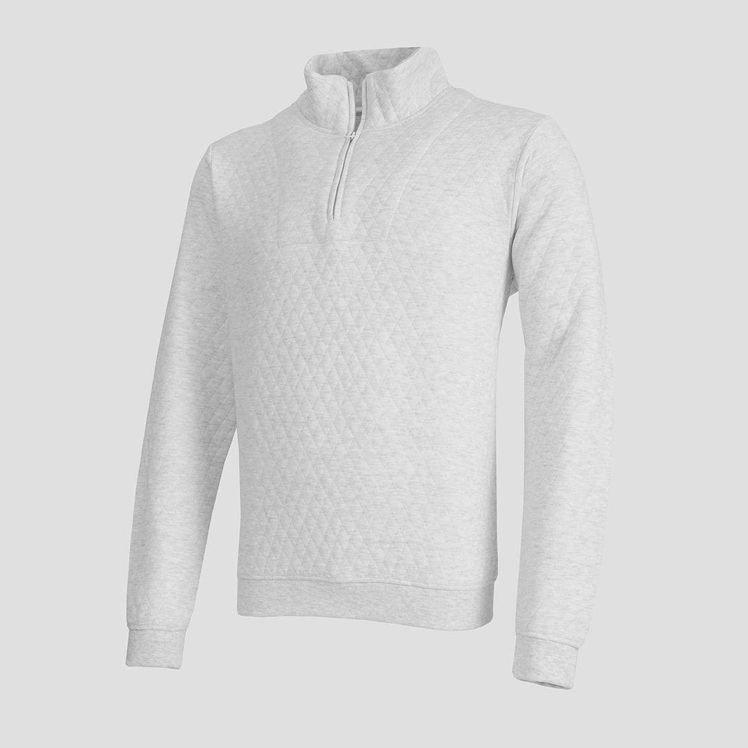 Quilted Mock Neck Zipper Sweatshirt for Men in Slate White - Premium Jersey Semi-Stretch Fabric - Urban Winter Elegance