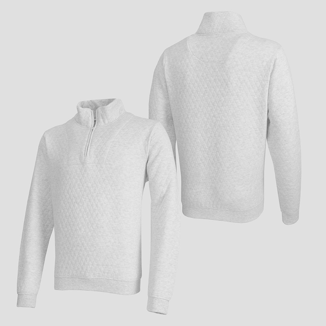 Quilted Mock Neck Zipper Sweatshirt for Men in Slate White - Premium Jersey Semi-Stretch Fabric - Urban Winter Elegance