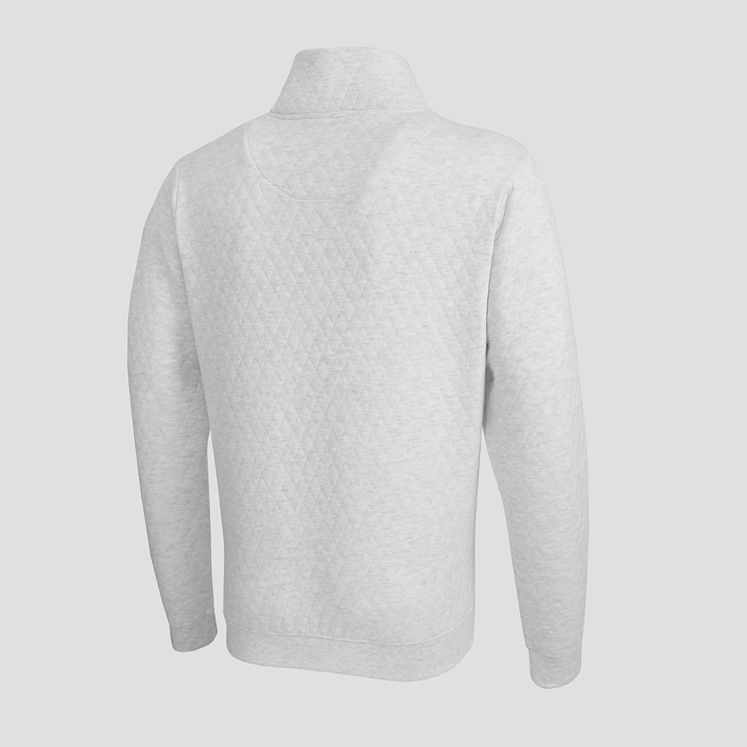 Quilted Mock Neck Zipper Sweatshirt for Men in Slate White - Premium Jersey Semi-Stretch Fabric - Urban Winter Elegance