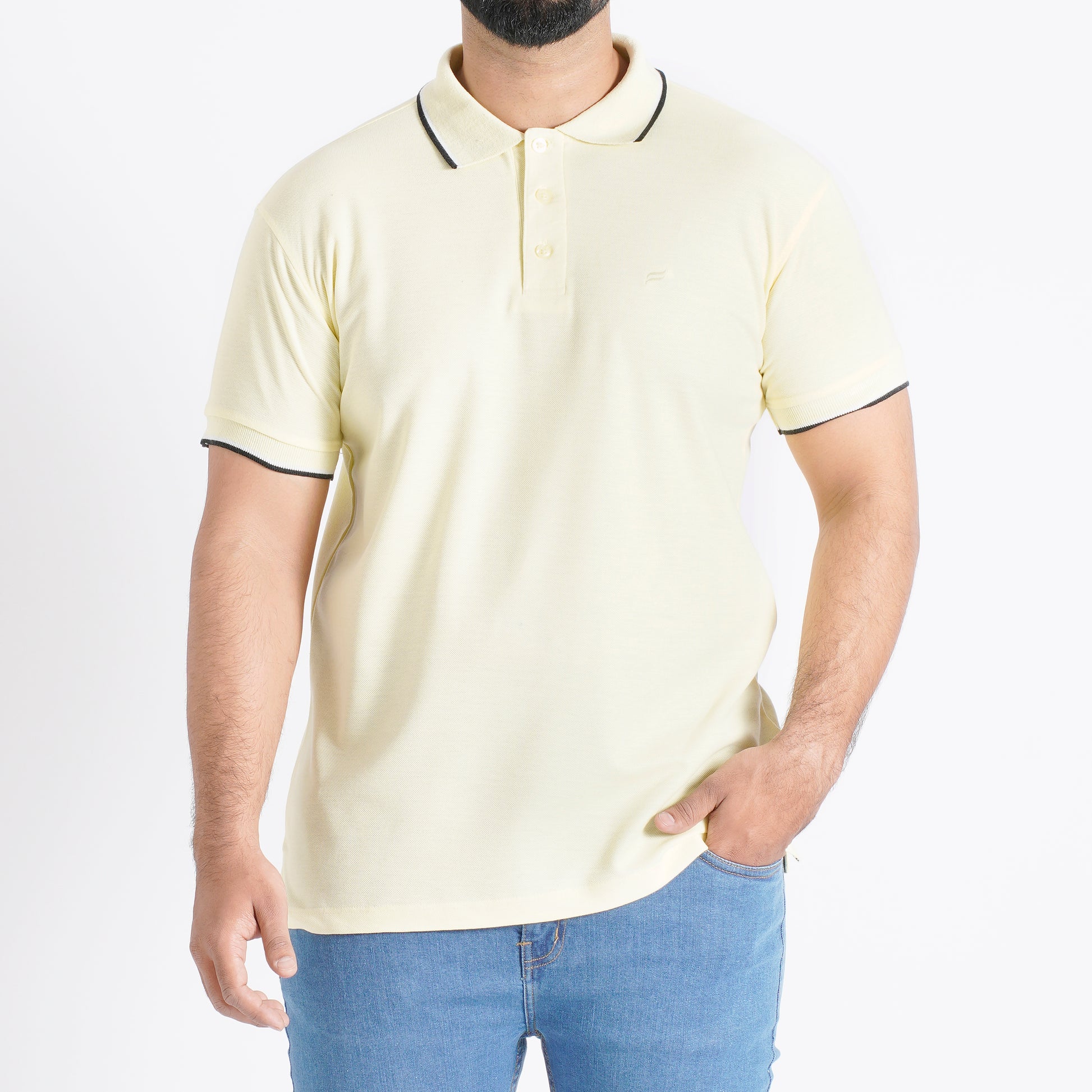 Men Polo T-Shirt Regular Fit Pale Yellow - A cheerful and comfortable choice for a stylish statement.