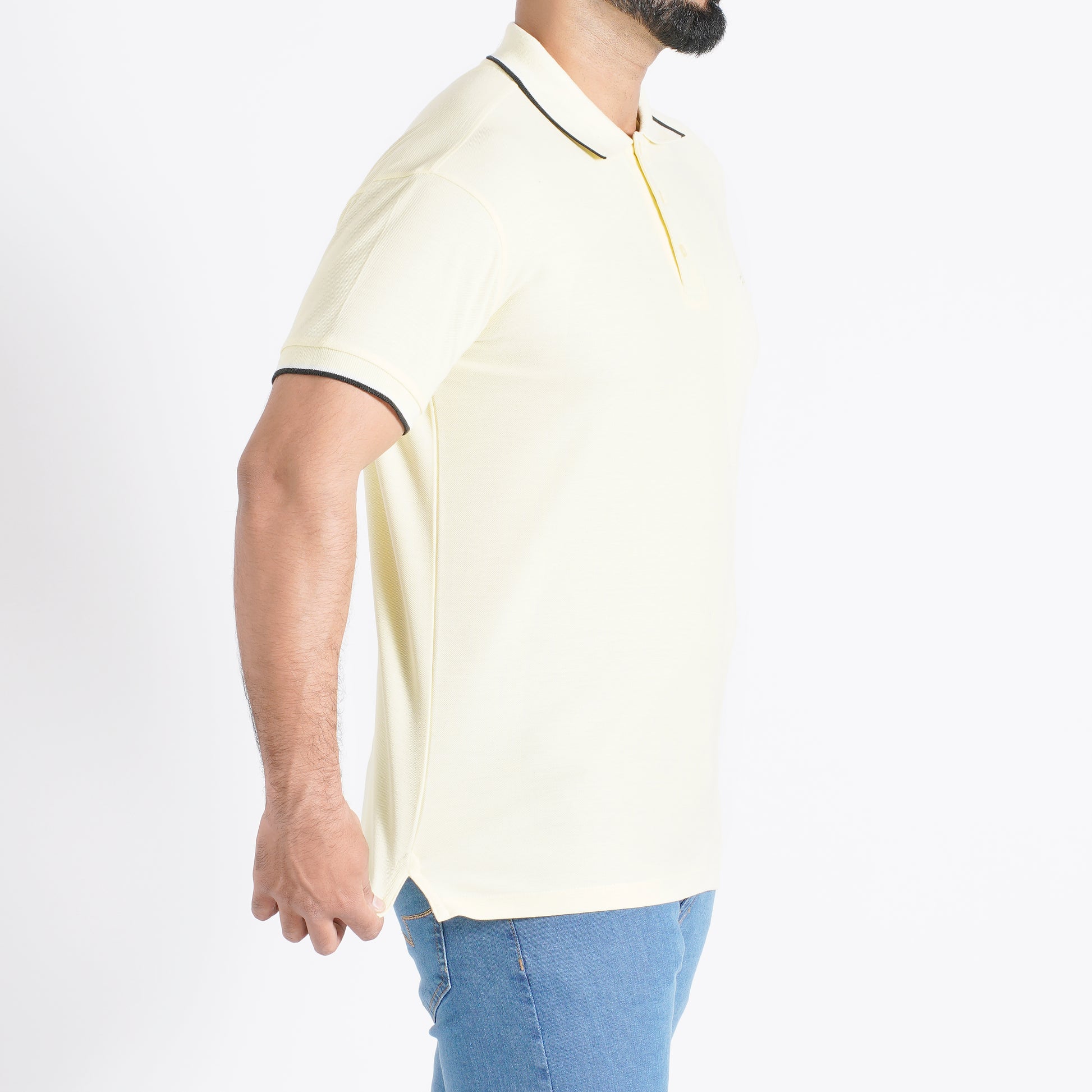 Men Polo T-Shirt Regular Fit Pale Yellow - A cheerful and comfortable choice for a stylish statement.