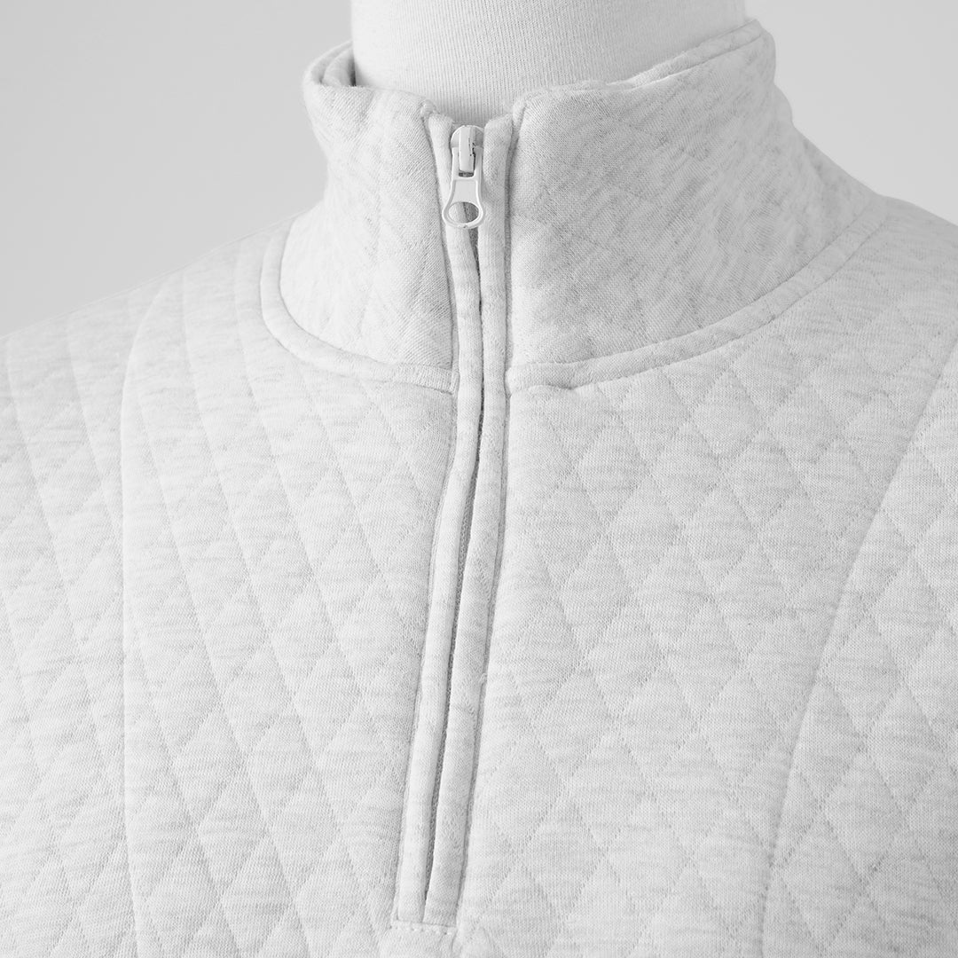 Quilted Mock Neck Zipper Sweatshirt for Men in Slate White - Premium Jersey Semi-Stretch Fabric - Urban Winter Elegance