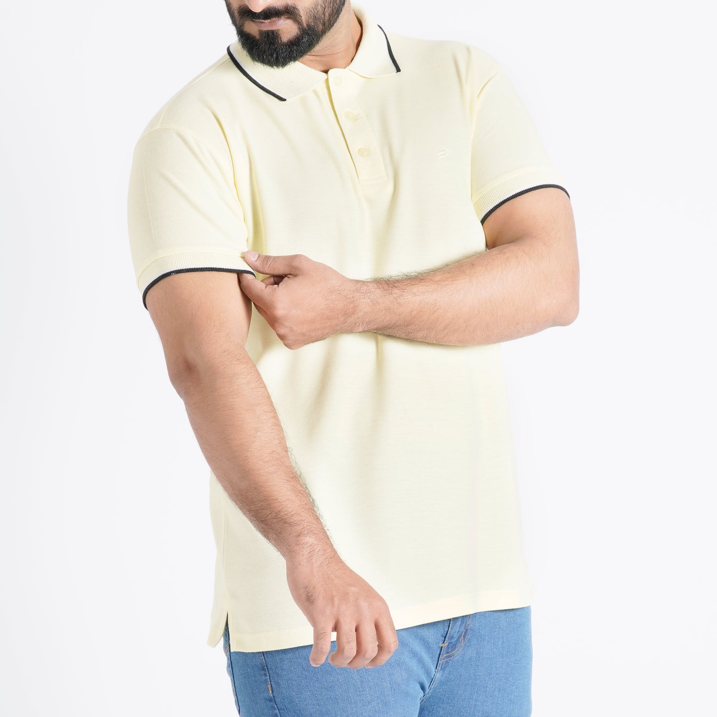 Men Polo T-Shirt Regular Fit Pale Yellow - A cheerful and comfortable choice for a stylish statement.