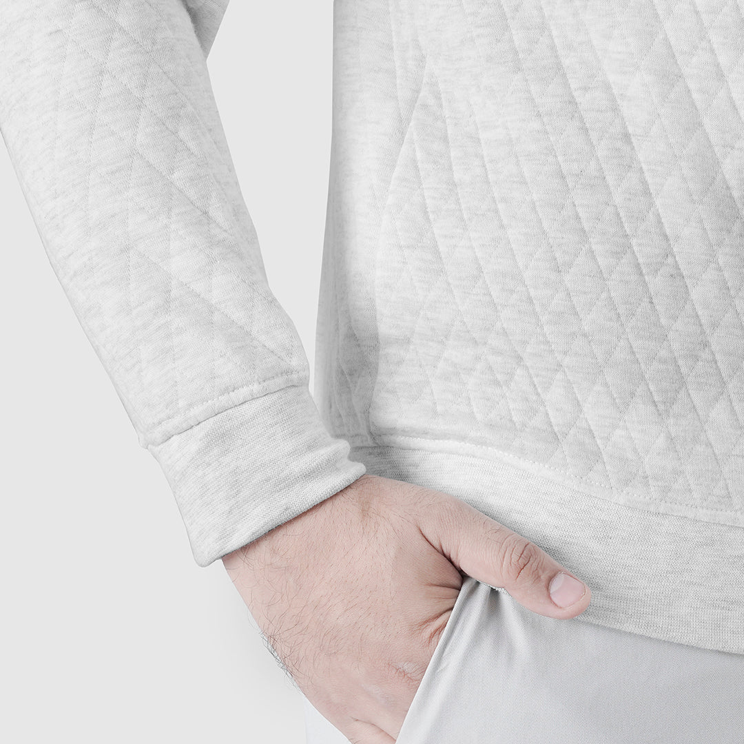 Quilted Mock Neck Zipper Sweatshirt for Men in Slate White - Premium Jersey Semi-Stretch Fabric - Urban Winter Elegance