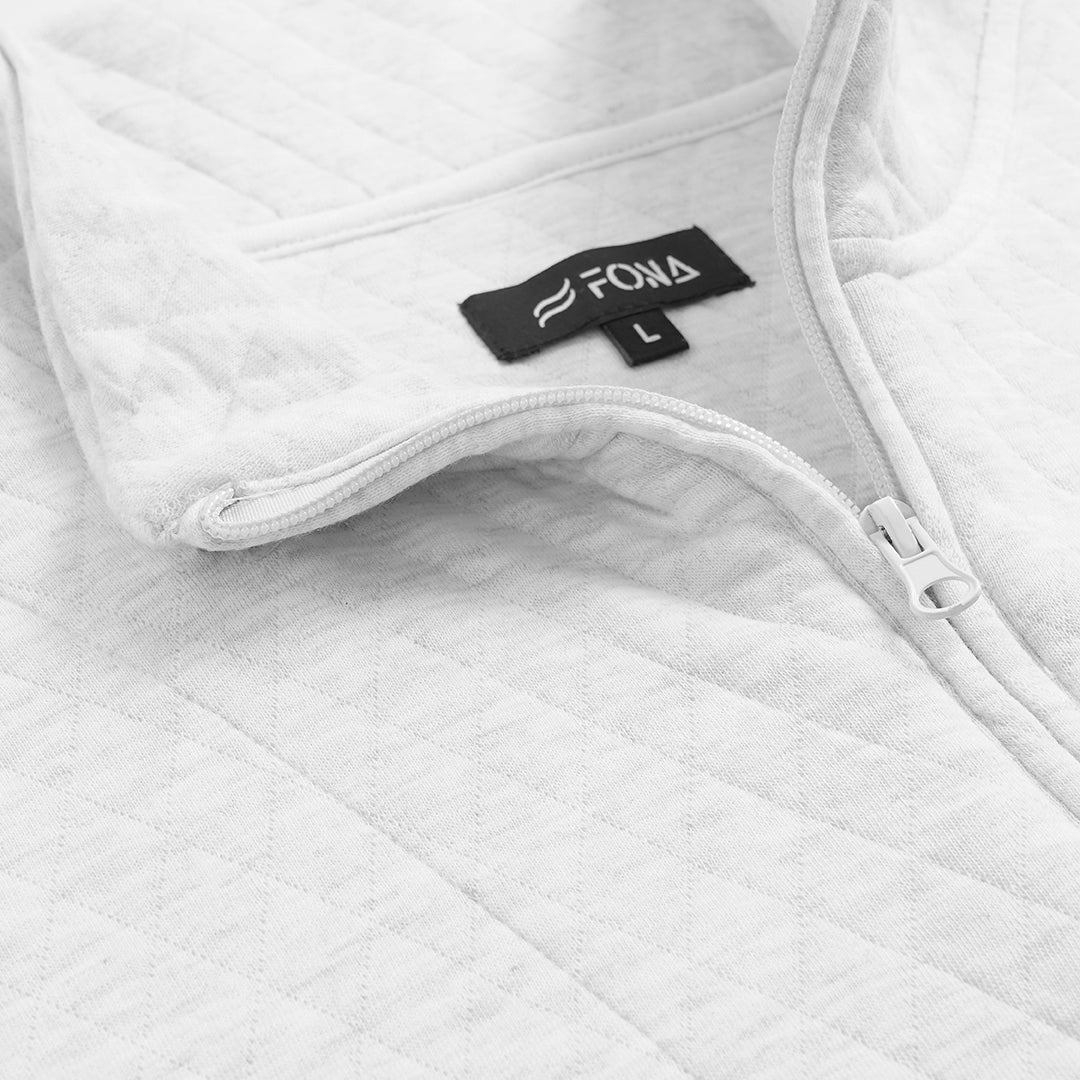 Quilted Mock Neck Zipper Sweatshirt for Men in Slate White - Premium Jersey Semi-Stretch Fabric - Urban Winter Elegance