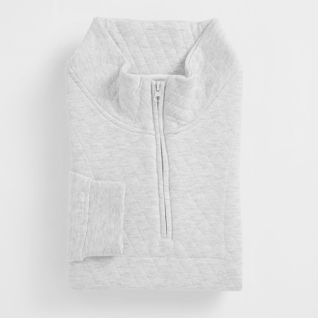 Quilted Mock Neck Zipper Sweatshirt for Men in Slate White - Premium Jersey Semi-Stretch Fabric - Urban Winter Elegance