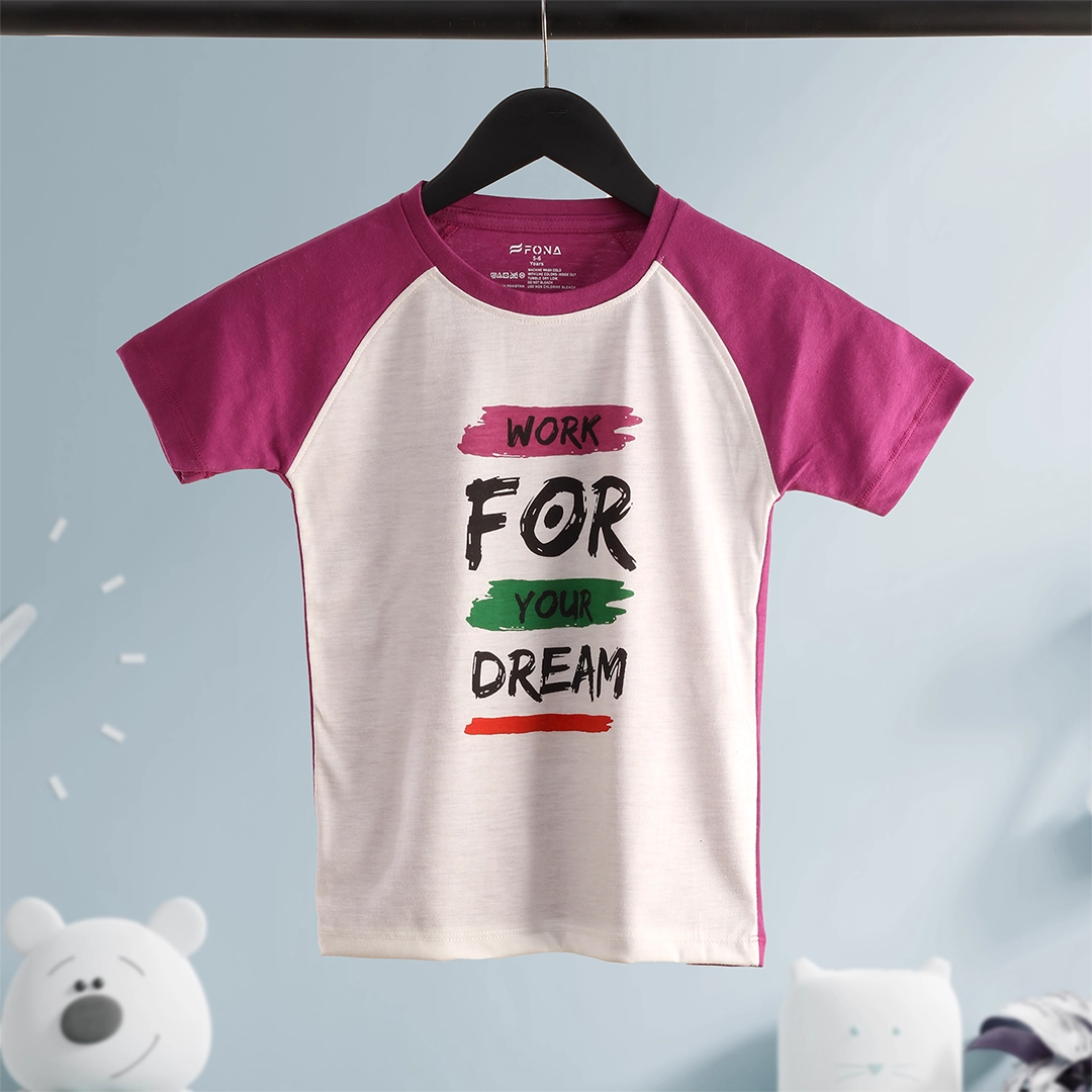 W.F.Y.D KID RAGLAN SLEEVES T-SHIRT - WHITE RASPBERRY