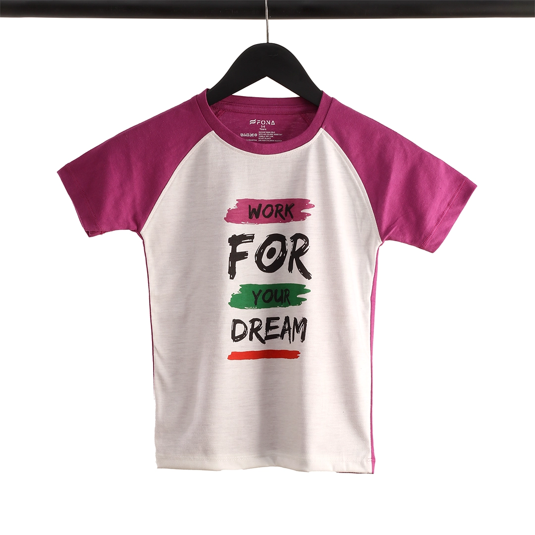 W.F.Y.D KID RAGLAN SLEEVES T-SHIRT - WHITE RASPBERRY