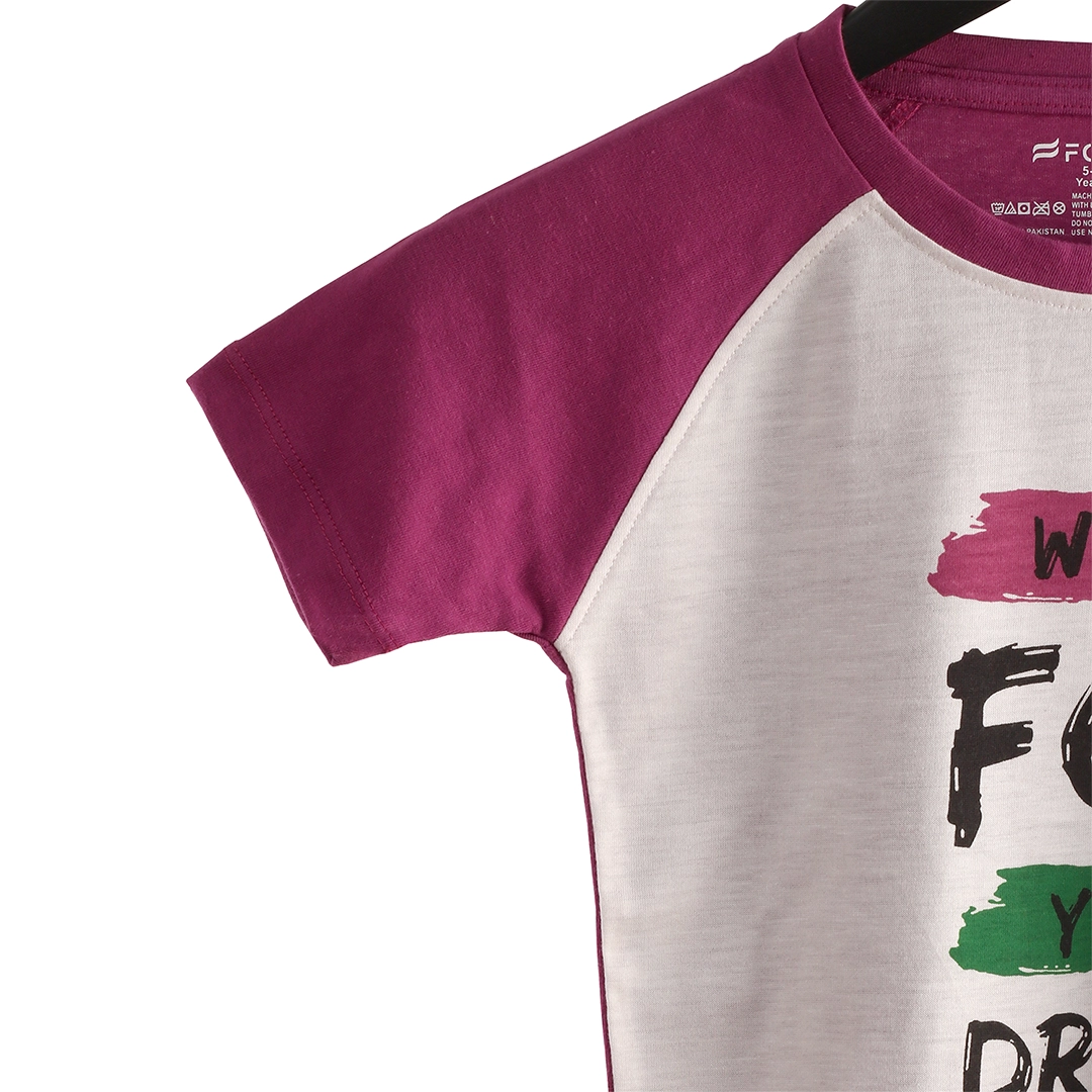 W.F.Y.D KID RAGLAN SLEEVES T-SHIRT - WHITE RASPBERRY