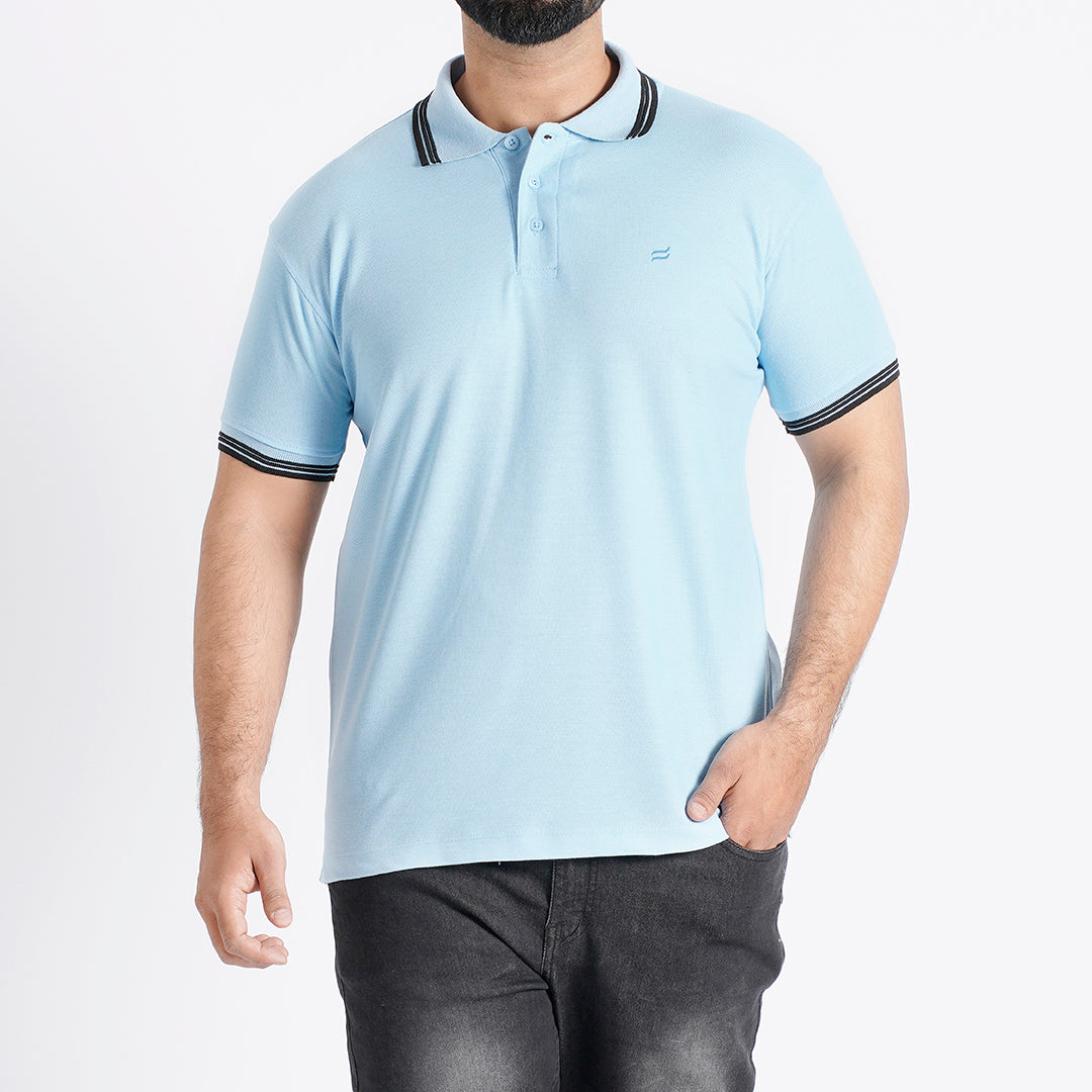 Men Polo T-Shirt Regular Fit Sky Blue - Effortless style in a cool and soothing sky blue hue.