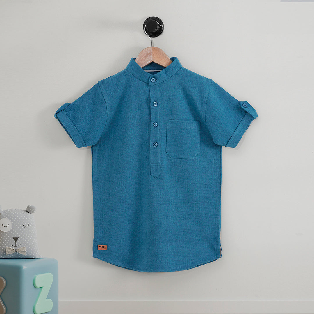 KIDS MAUI BLUE HENLEY KURTI HALF SLEEVE