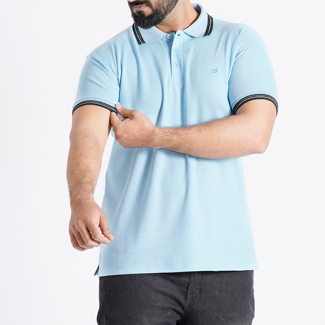 Men Polo T-Shirt Regular Fit Sky Blue - Effortless style in a cool and soothing sky blue hue.