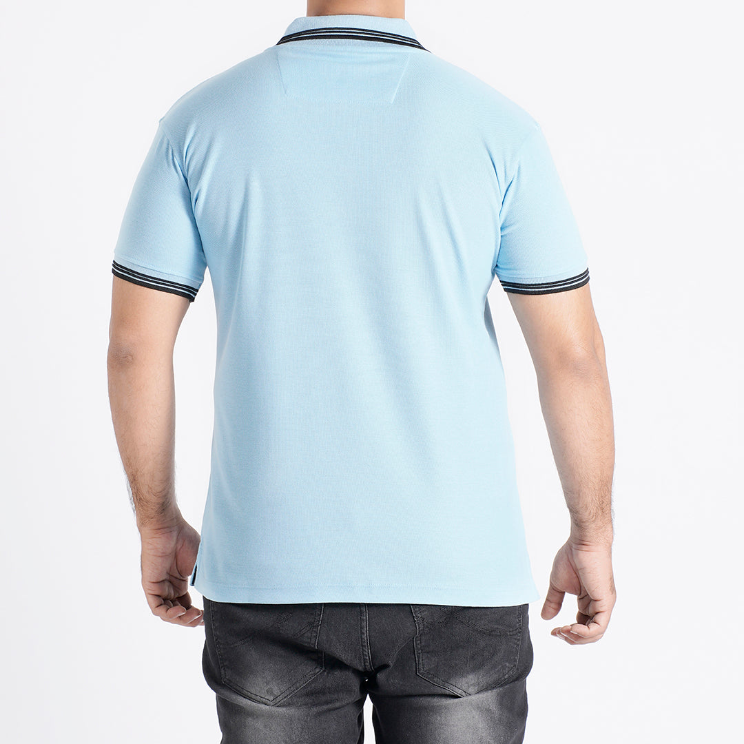 Men Polo T-Shirt Regular Fit Sky Blue - Effortless style in a cool and soothing sky blue hue.