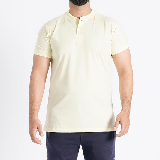 YELLOW HENLEY NECK MEN T-SHIRT