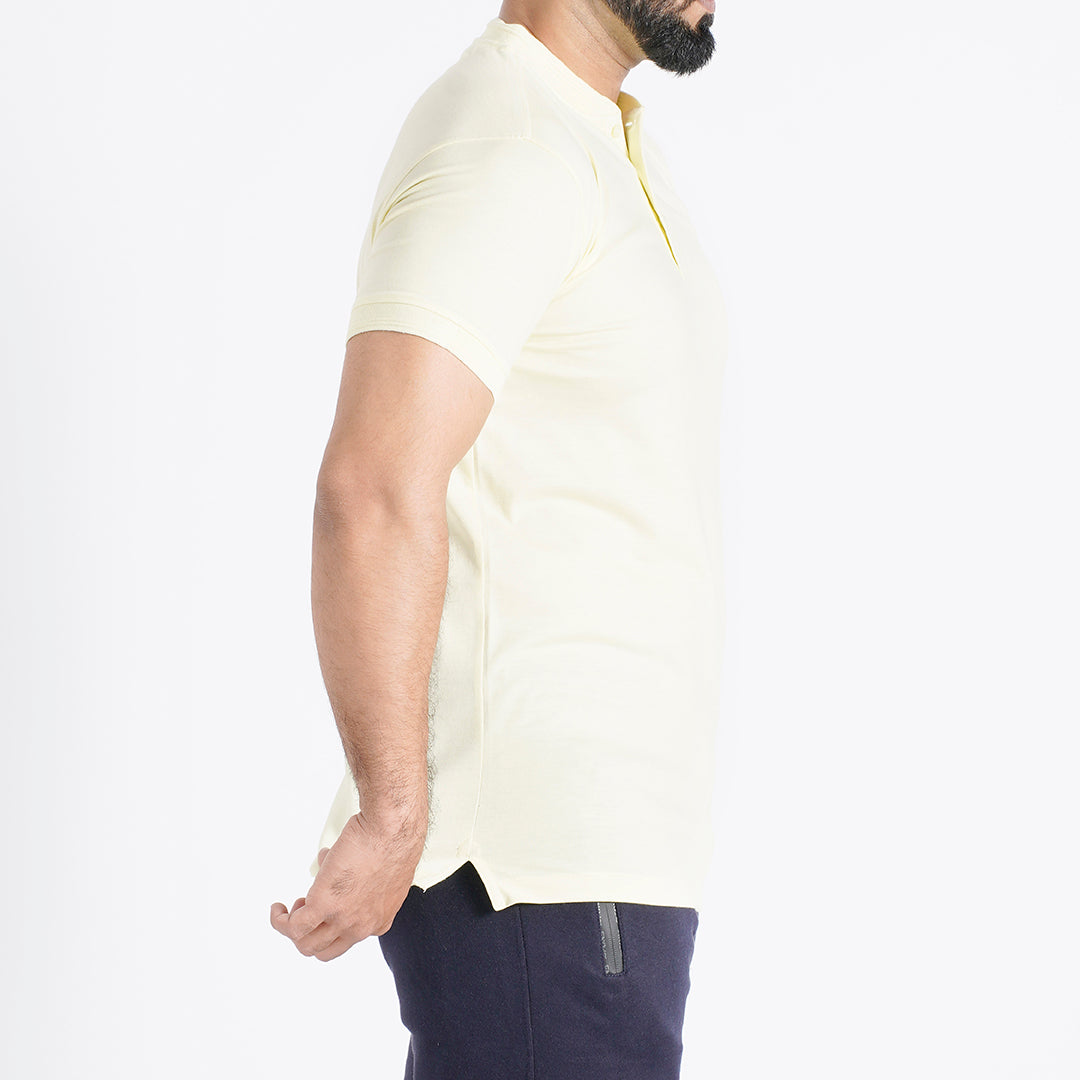 YELLOW HENLEY NECK MEN T-SHIRT