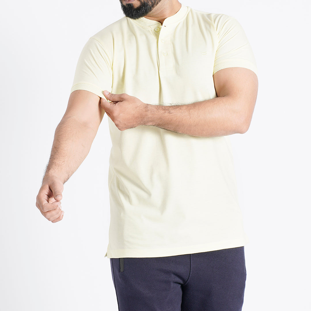 YELLOW HENLEY NECK MEN T-SHIRT