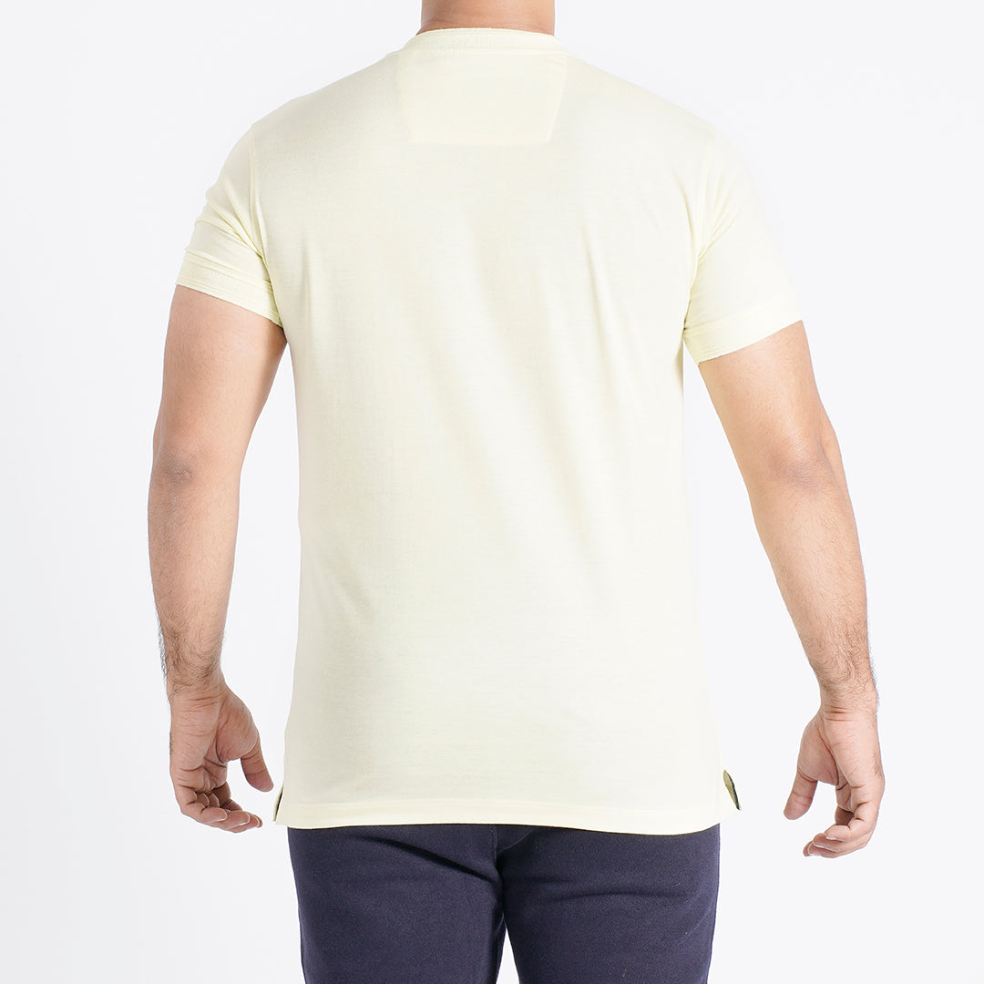 YELLOW HENLEY NECK MEN T-SHIRT