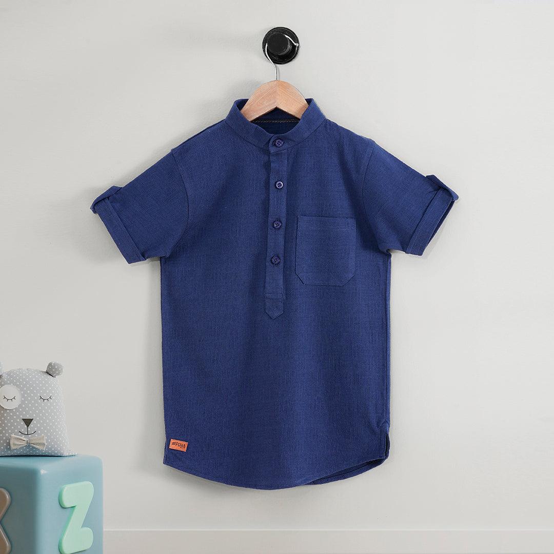 KIDS BLUE DEPTH HENLEY KURTI HALF SLEEVE