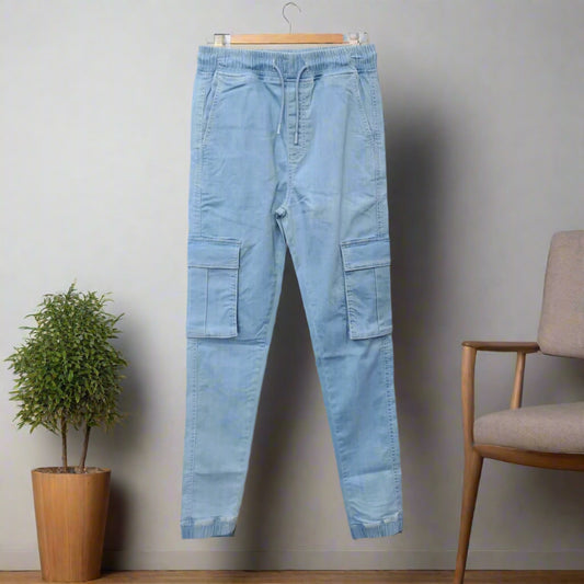 MEN'S LIGHT BLUE 6 POCKET DENIM JOGGER PANT